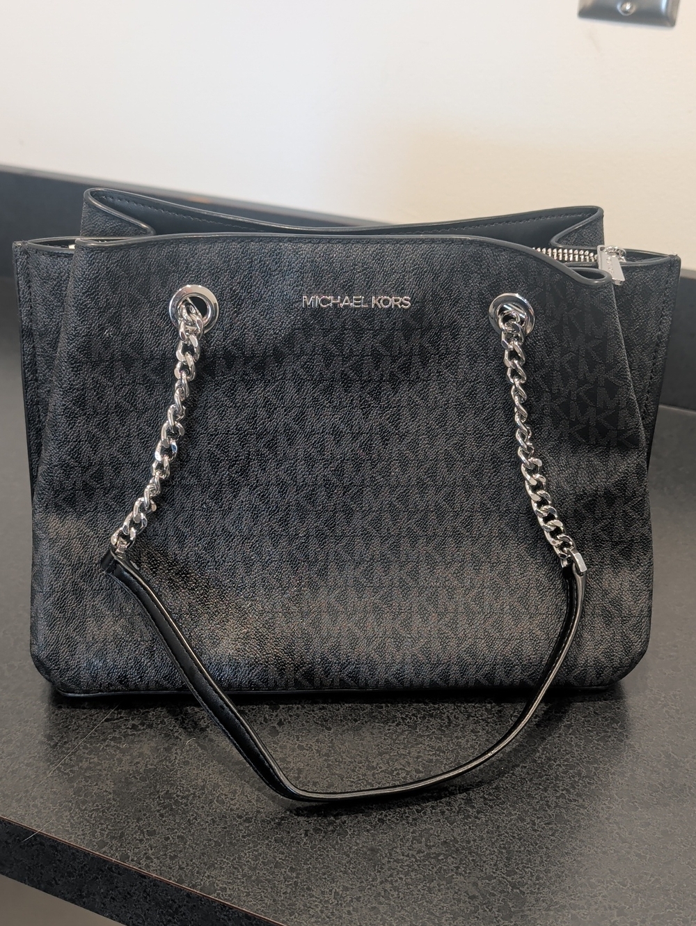 Michael Kors Black MK Logo Chain-Handle Shoulder Tote - Picture 1 of 5